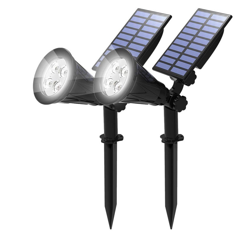 T-SUN Solar Spotlights Outdoor, 2 Pack White LED Landscape Lights, Waterproof Solar Powered Light with Auto On/Off, Adjustable Wall Lights for Yard, Garden, Patio, Driveway, Pool - Image 1